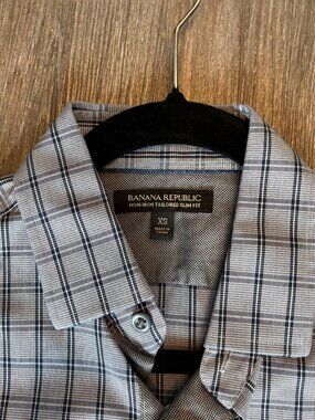 Banana Republic Slim Fit Dress Shirt - Grey and Black Check - XS